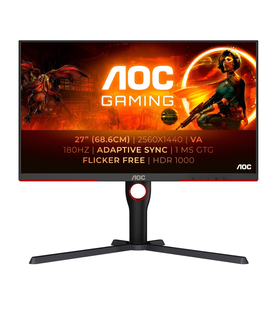 AOC G3 Q27G3XMN BK tietokoneen litteä näyttö 68,6 cm (27") 2560 x 1440 pikseliä 2K Ultra HD LED Musta, Punainen